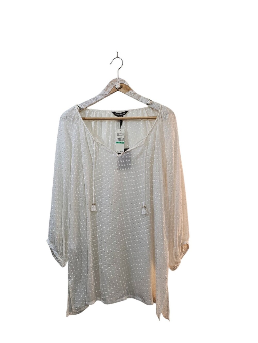 Tommy Bahama Womens Tunic Barberry Clip Dot Pullover Ivory Cream Large NWT